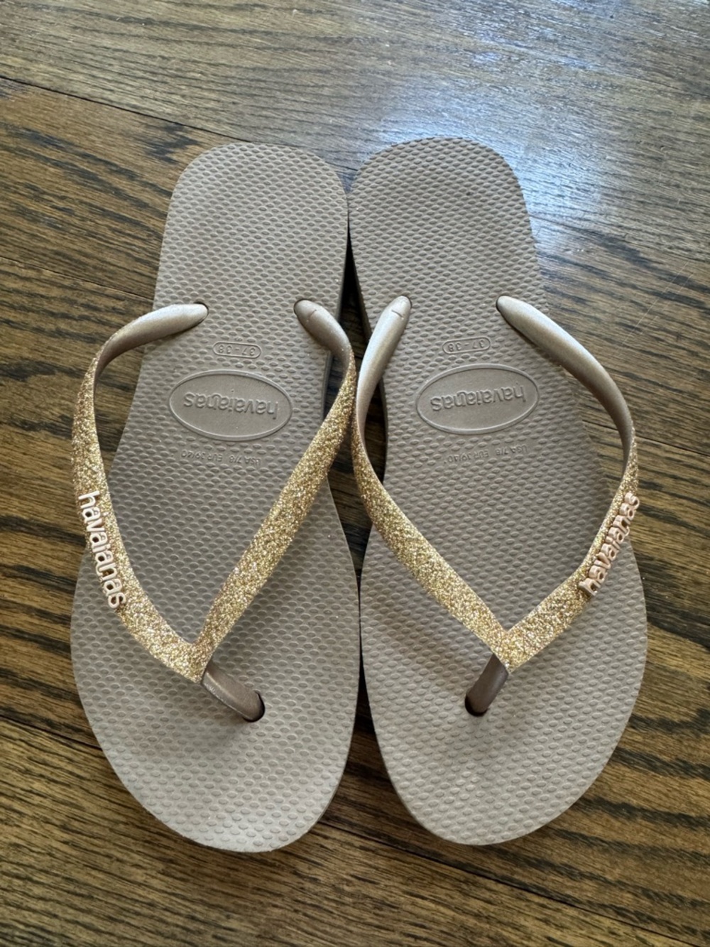 Havaianas Slim Glitter Flip Flops Gold Size 7/8